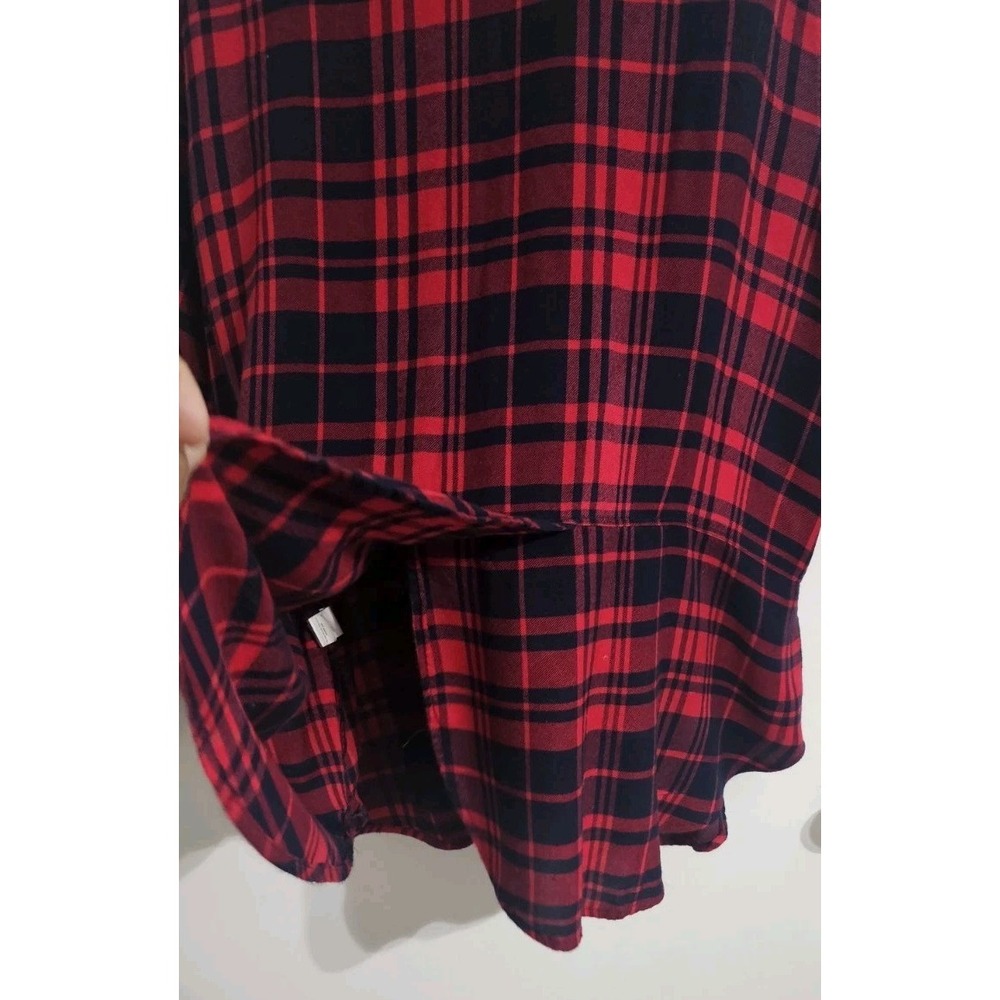 Lucky Brand Plaid Check Button Down Blouse Shirt Womens Size 3X Red Blue Flowy - Picture 7 of 9
